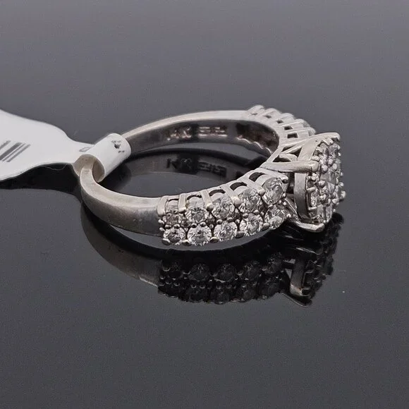 14K White Gold Diamond Halo 2 Row Engagement Ring 1.02TCW Size 6.75